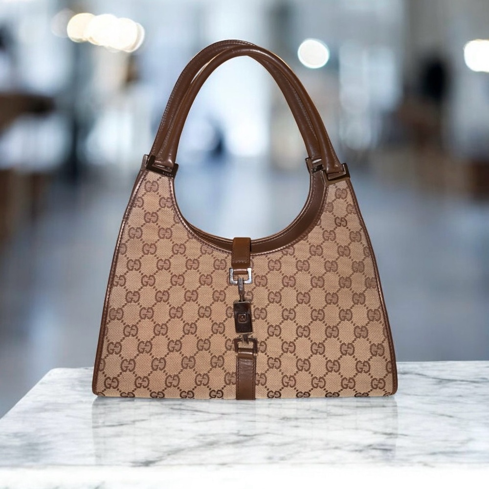 Gucci Jackie 1961 GG Supreme Canvas Shoulder Bag Brown